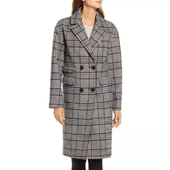 NVLT Black and White Plaid Double Breasted Coat - Picture 1 of 12